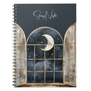 Caderno Espiral Estrelas Azuis Prateadas Douradas