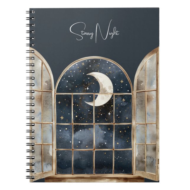 Caderno Espiral Estrelas Azuis Prateadas Douradas (Frente)