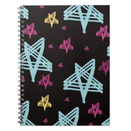 Caderno Espiral Estrelas Balançando Rosa Azul Preto