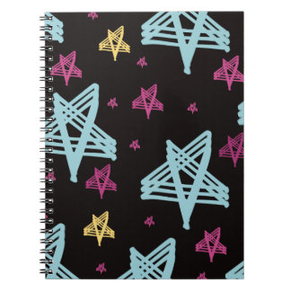 Caderno Espiral Estrelas Balançando Rosa Azul Preto
