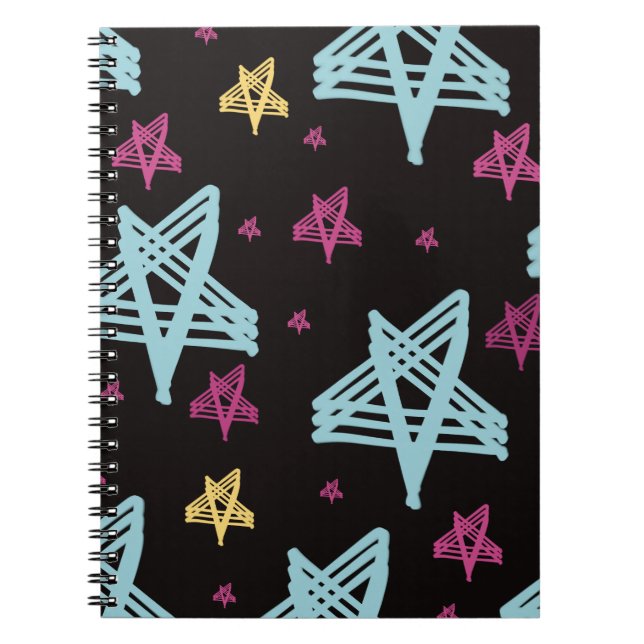 Caderno Espiral Estrelas Balançando Rosa Azul Preto (Frente)