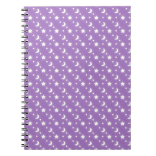 Caderno Espiral Estrelas Celestiais e Luas no Padrão Roxo