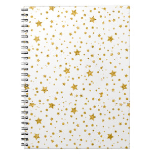 Caderno Espiral Estrelas Celestiais Modernas Brancas e Douradas