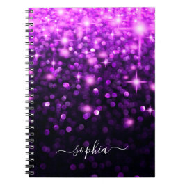 Caderno Espiral Estrelas de brilho roxo com brilho