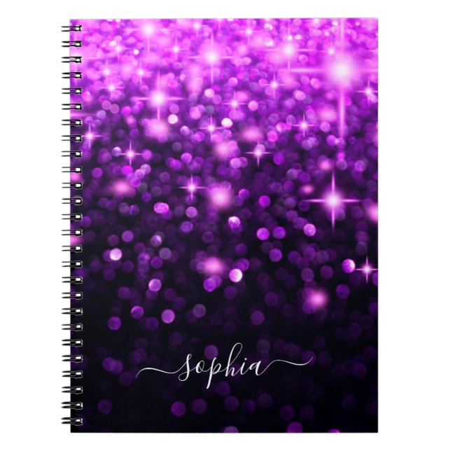 Caderno Espiral Estrelas de brilho roxo com brilho (Frente)