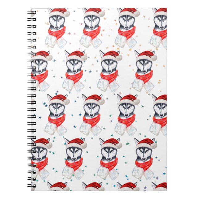 Caderno Espiral Estrelas de Natal da Raça Canina Husky Siberiano (Frente)