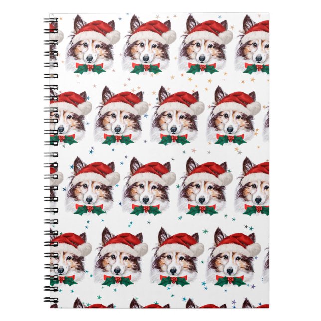 Caderno Espiral Estrelas de Natal da Raça de Cachorro Sheltie (Frente)
