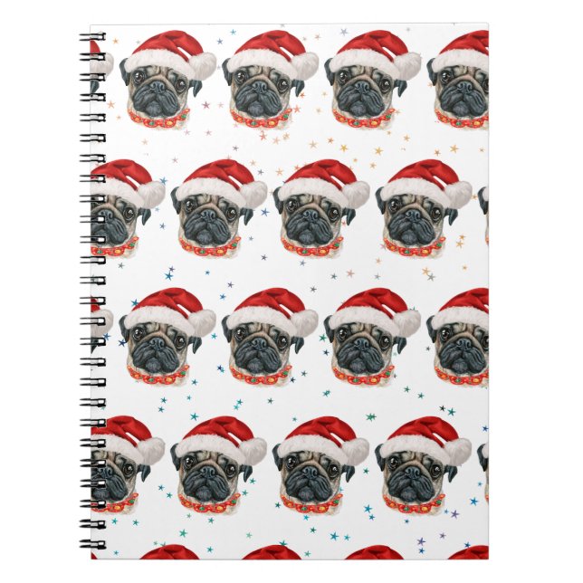Caderno Espiral Estrelas de Natal de Pug Dog Breed (Frente)