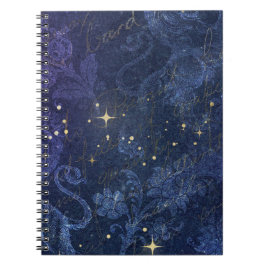 Caderno Espiral Estrelas de ouro celestiais texto desvanecido flor