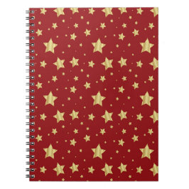 Caderno Espiral Estrelas do ouro em Fundo Vermelho