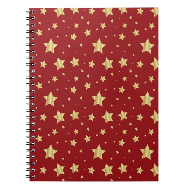 Caderno Espiral Estrelas do ouro em Fundo Vermelho (Frente)