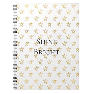 Caderno Espiral Estrelas Douradas Brancas Brilham