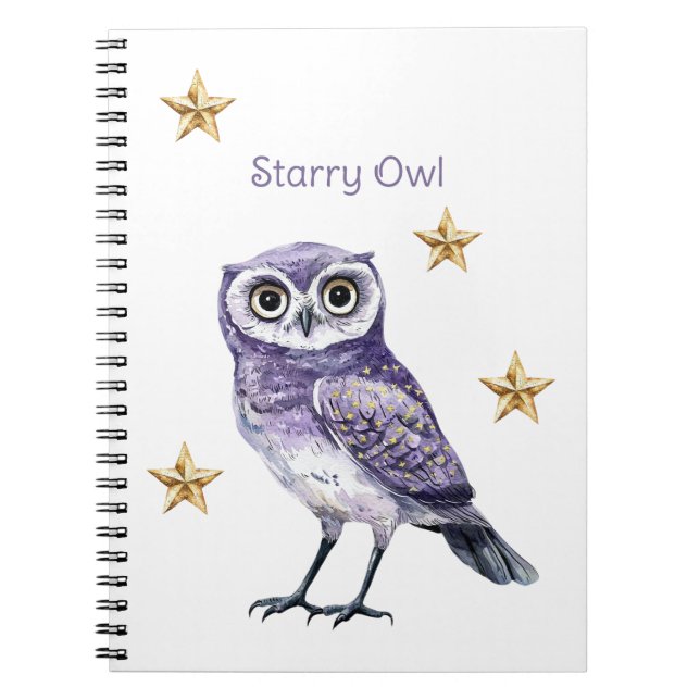 Caderno Espiral Estrelas Douradas da Coruja Roxa (Frente)