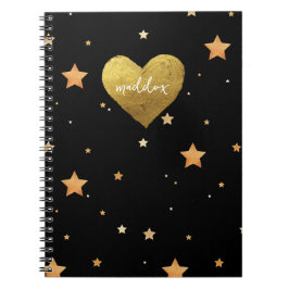 Caderno Espiral Estrelas Douradas e Pretas Personalizadas