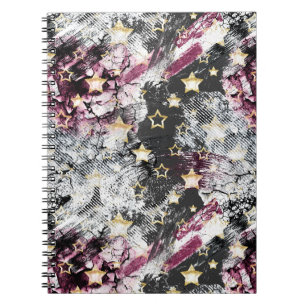 Caderno Espiral estrelas Douradas grunge abstrato na moda moderno