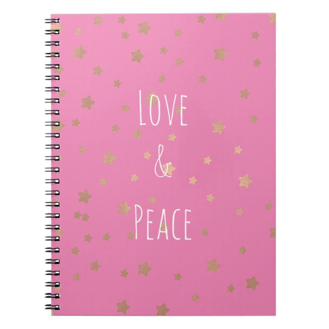Caderno Espiral Estrelas Douradas rosa, amor e paz (Frente)