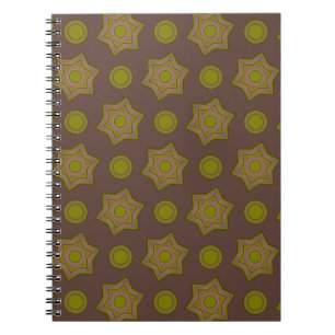 Caderno Espiral Estrelas e círculos em marrom e verde