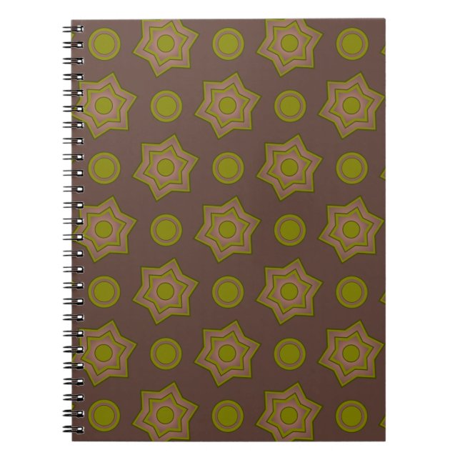 Caderno Espiral Estrelas e círculos em marrom e verde (Frente)