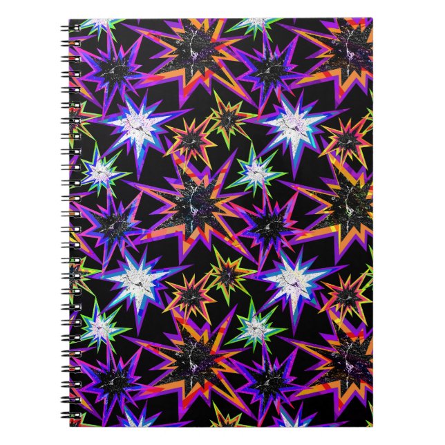 Caderno Espiral Estrelas em preto. (Frente)