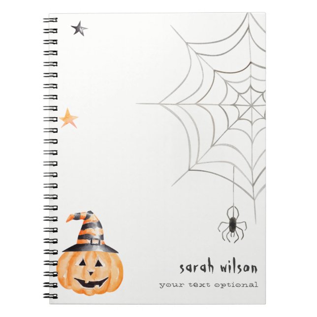 Caderno Espiral Estrelas na Web de Pumpkin Spider de Halloween Cut (Frente)