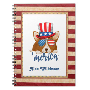 Caderno Espiral Estrelas Patrióticas e Stripes Chapéu e Óculos Cor