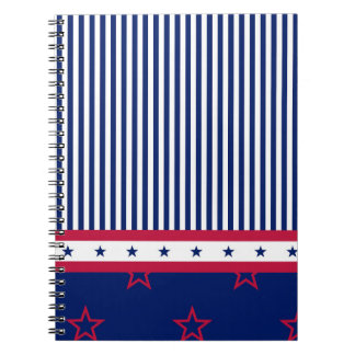 Caderno Espiral estrelas patrióticas listras vermelho branco azul