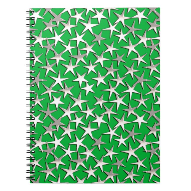 Caderno Espiral Estrelas prateadas em verde esmeralda (Frente)