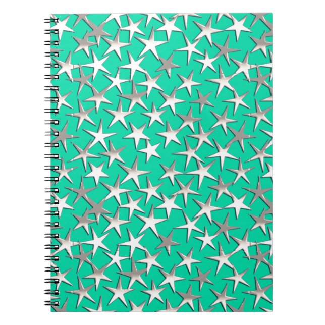 Caderno Espiral Estrelas prateadas na turquesa (Frente)
