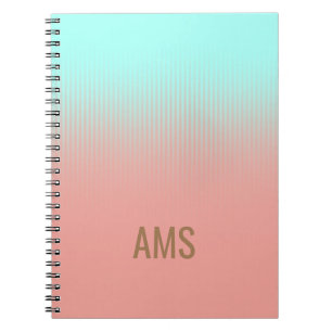 Caderno Espiral Estrias de Coral e Turquesa Monogramas