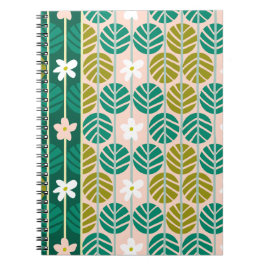 Caderno Espiral Estrias de Verão retro verde-floral/rosa
