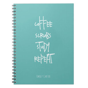Caderno Espiral Estudante de Enfermagem Minimalista Aço Azul Café