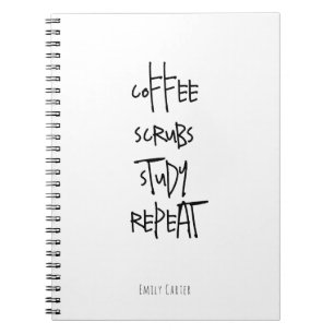 Caderno Espiral Estudante de Enfermagem Minimalista Branco Café