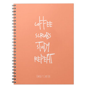 Caderno Espiral Estudante de Enfermagem Minimalista Café Coral