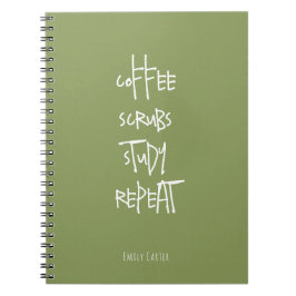 Caderno Espiral Estudante de Enfermagem Minimalista Café Verde Mus