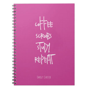 Caderno Espiral Estudante de Enfermagem Minimalista Rosa Café