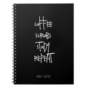 Caderno Espiral Estudante de Enfermagem Minimalista Tipografia Caf