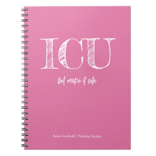 Caderno Espiral Estudante de Enfermagem Rosa Minimalista da UTI