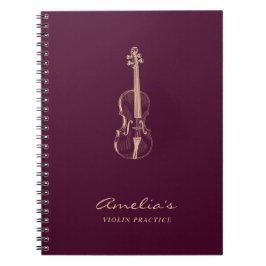 Caderno Espiral Estudante de Professores Violin Burgundy Elegante