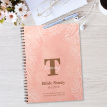 Estudo Bíblico Monograma Folhas Aquarela Rosa