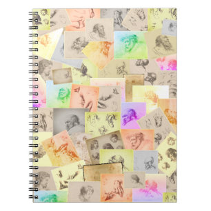 Caderno Espiral Estudos Antigos de Lápis de Cabeças, Mãos, Ouvidos