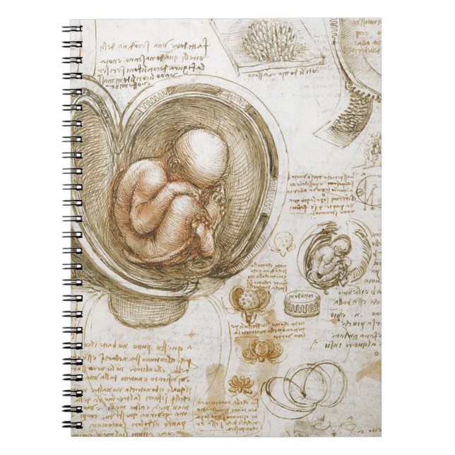 Caderno Espiral Estudos de Leonardo da Vinci do feto no ventre (Frente)