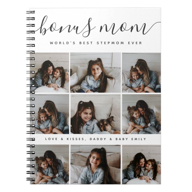 Caderno Espiral Eterno de Dia de as mães de Colagem de Fotos White (Frente)