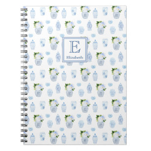 Caderno Espiral Eterno Monograma Azul e Branco Jar Floral