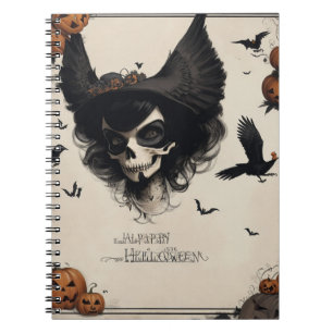 Caderno Espiral Ética Gótica para o Halloween Crow and Skull