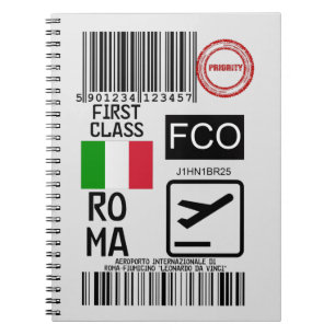 Caderno Espiral Etiqueta de viagem do aeroporto Roma