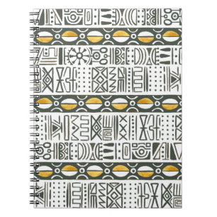 Caderno Espiral Etnia africana, padrão sem costura de aquarela.