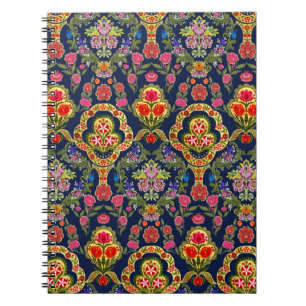 Caderno Espiral Etnia Mughal Floral: Padrão Azul Sem Costura
