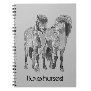 Caderno Espiral Eu adoro cavalos! Pontas brancas islandesas