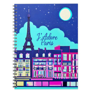 Caderno Espiral Eu adoro Paris - Paris Fantasia sob uma Lua Cheia