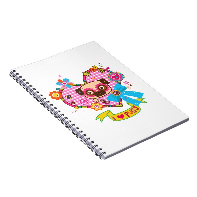 Caderno Espiral Eu Adoro Pugs! Bloco de Notas de Foto (Lado Direito)